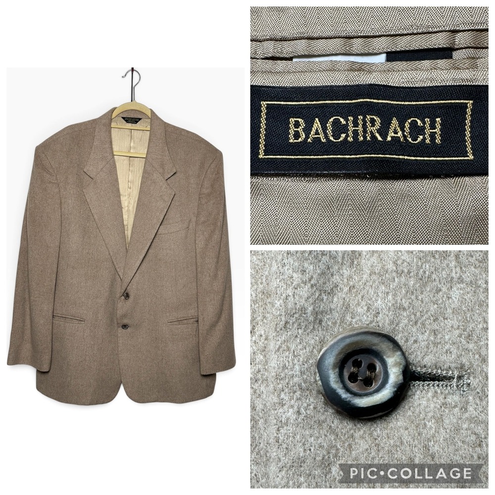 Bachrach Mens Tan 100% Cashmere 2-Button Sport Coat Blazer Made in USA Size 46R